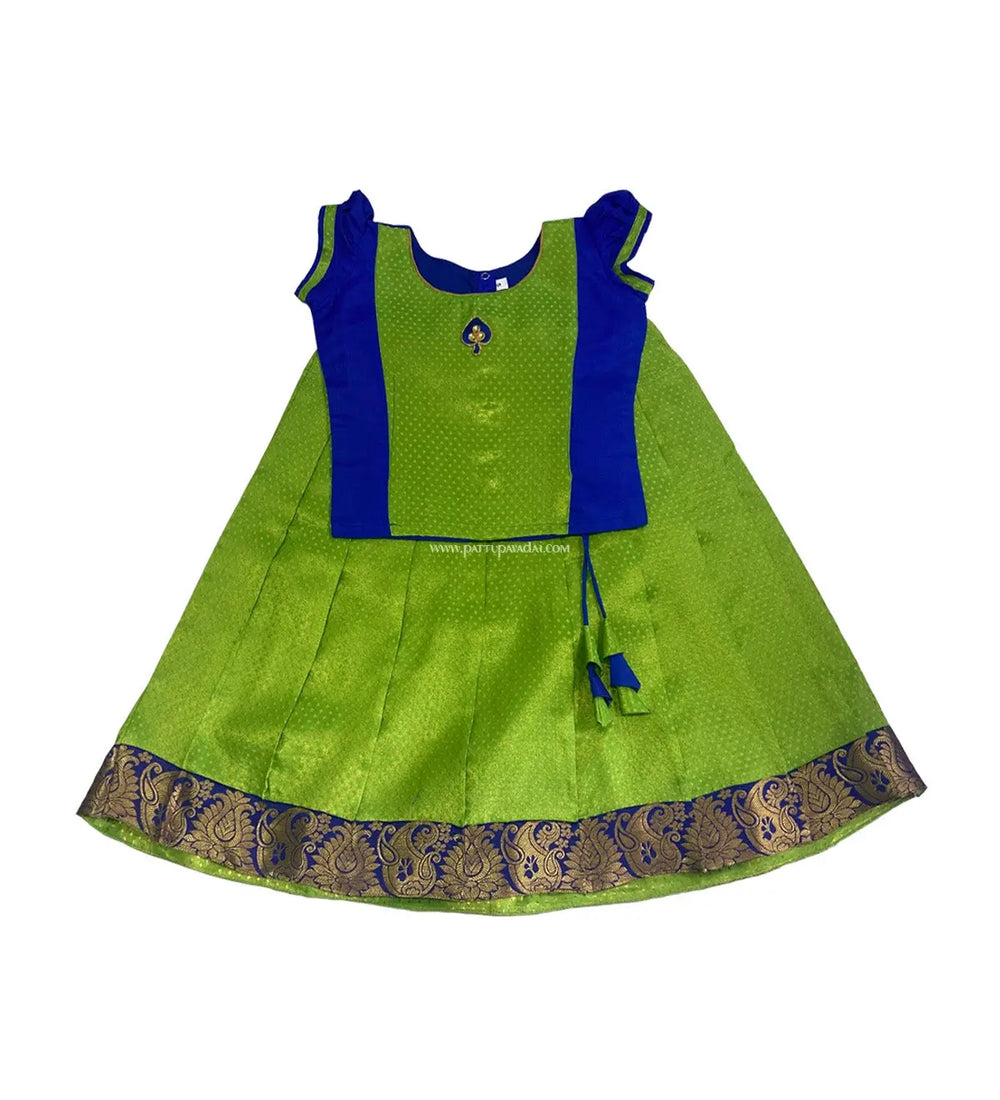 green blue pattu pavadai silk cotton festive kids wear