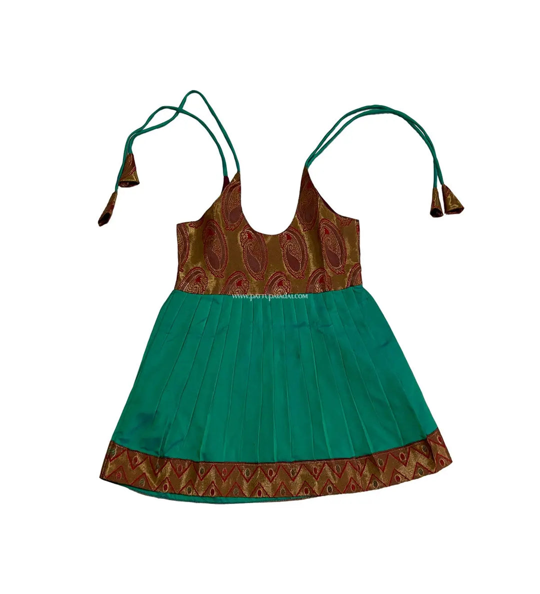 Buy Green and Maroon Kids Silk Frock – - Main Image