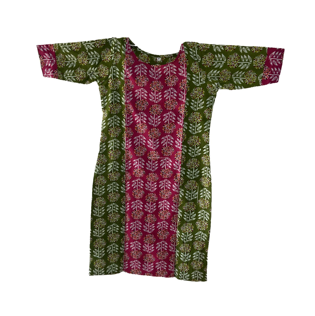 Green and Pink Cotton Kurti - Pattupavadai.com