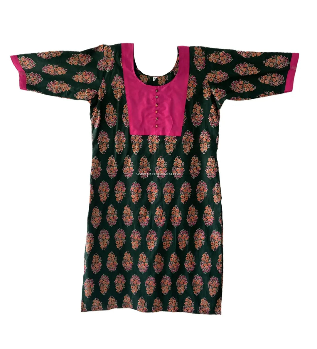 Green And Pink Jaipur Cotton Kurti - Pattupavadai.com