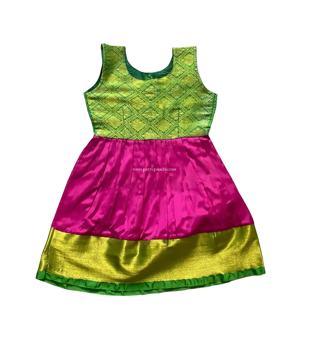 Green and Pink Silk Frock - Pattupavadai.com