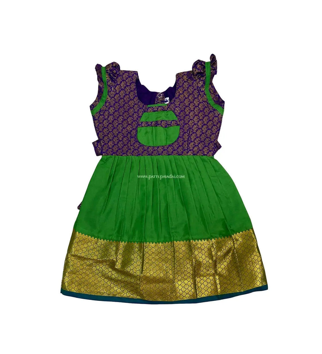 Green and Violet Silk Frock - Pattupavadai.com