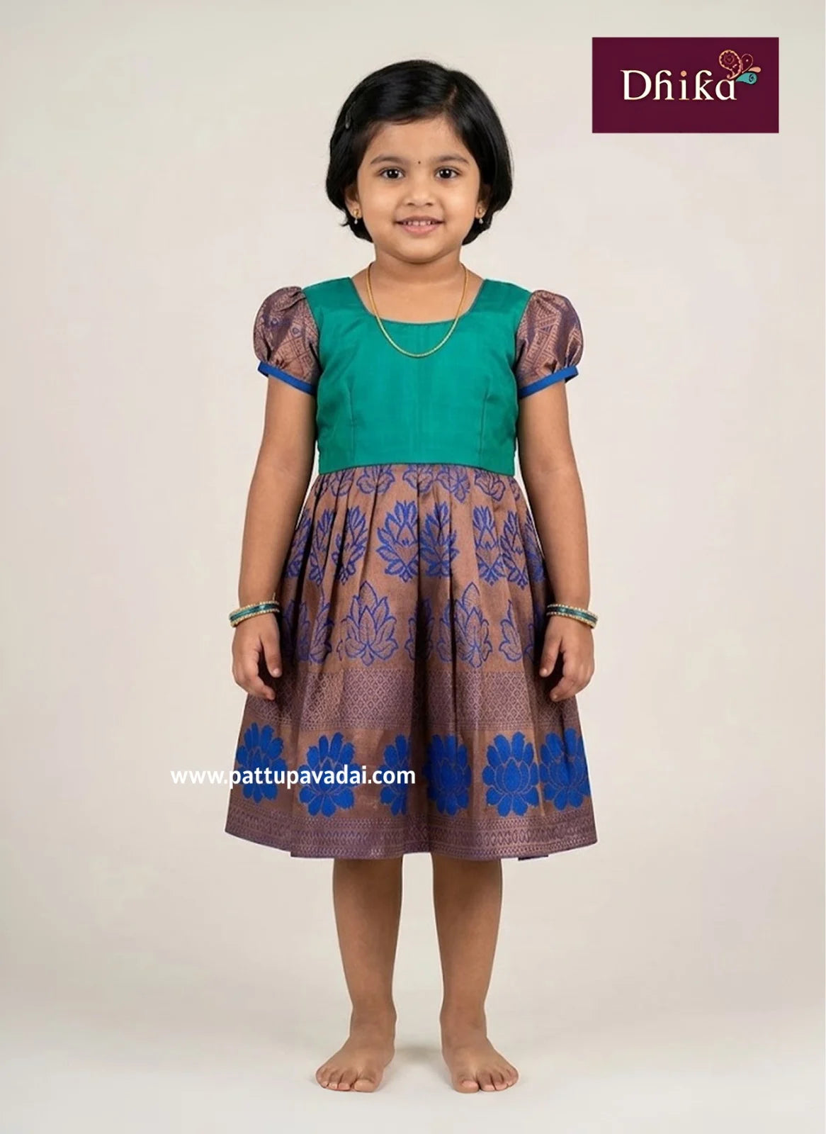 green and blue silk frock for girls traditional kids dress