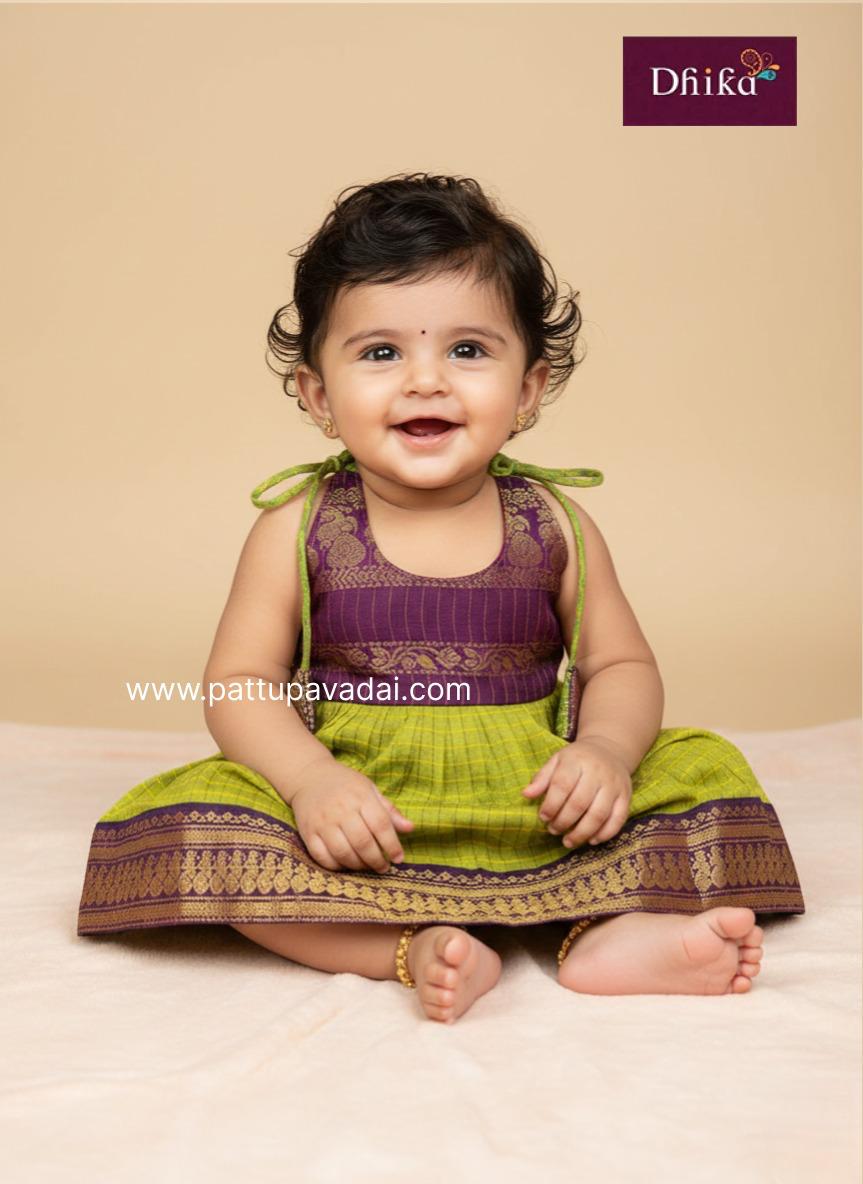 Green and maroon cotton baby frock festive wear dress for girls soft and breathable fabric
