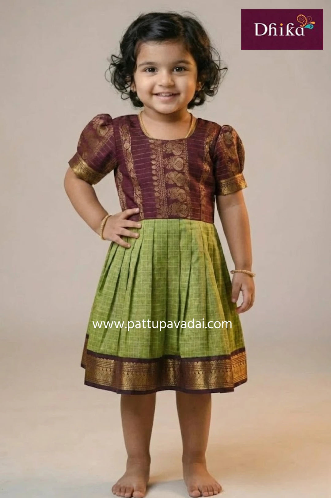 green and maroon pure cotton frock for kids soft comfortable everyday wear