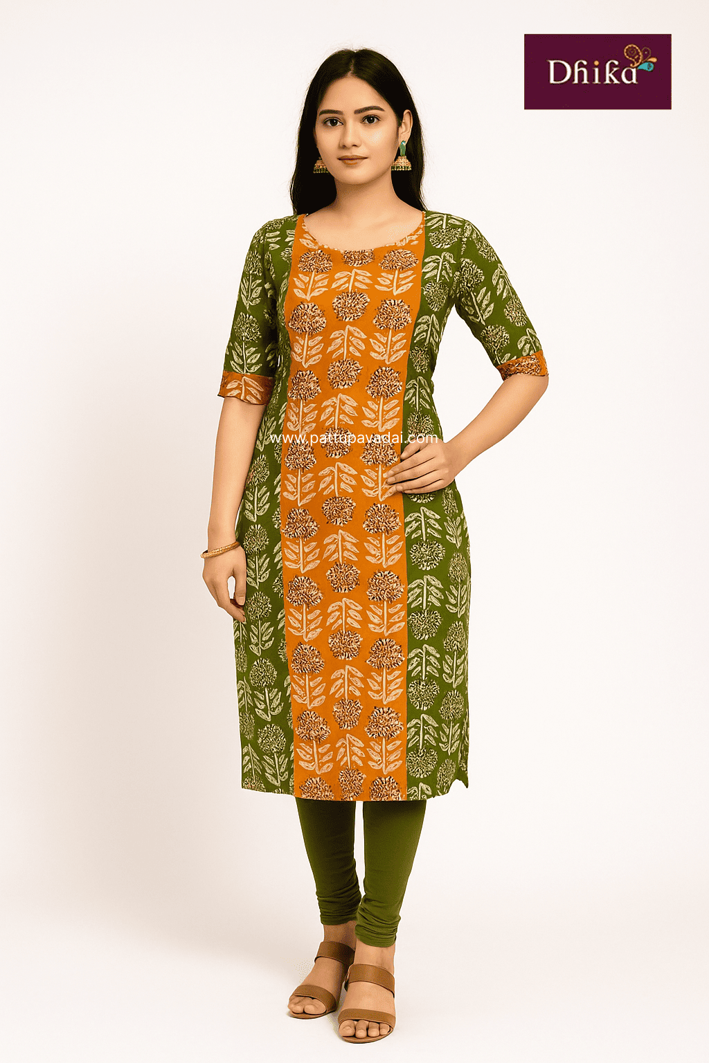 green and orange cotton kurti women soft comfortable casual office wear