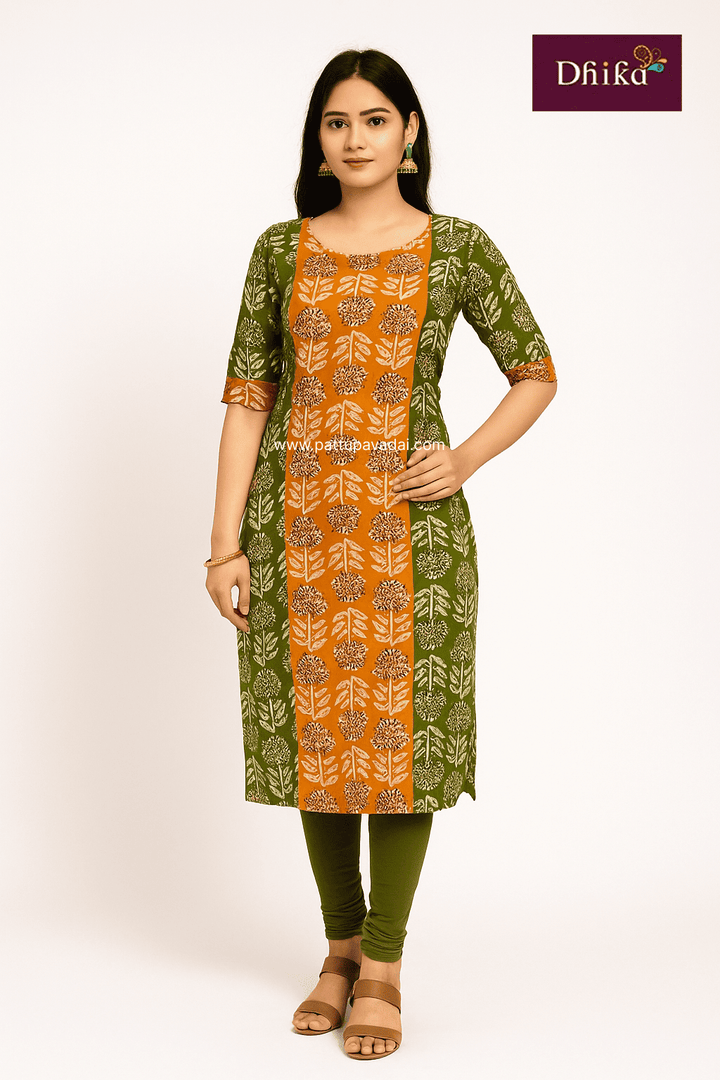 green and orange cotton kurti women soft comfortable casual office wear
