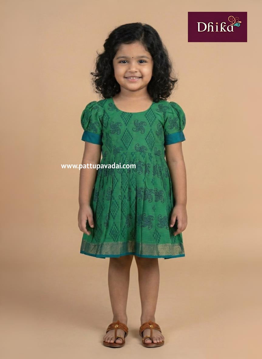 green printed cotton frock for girls kids dress
