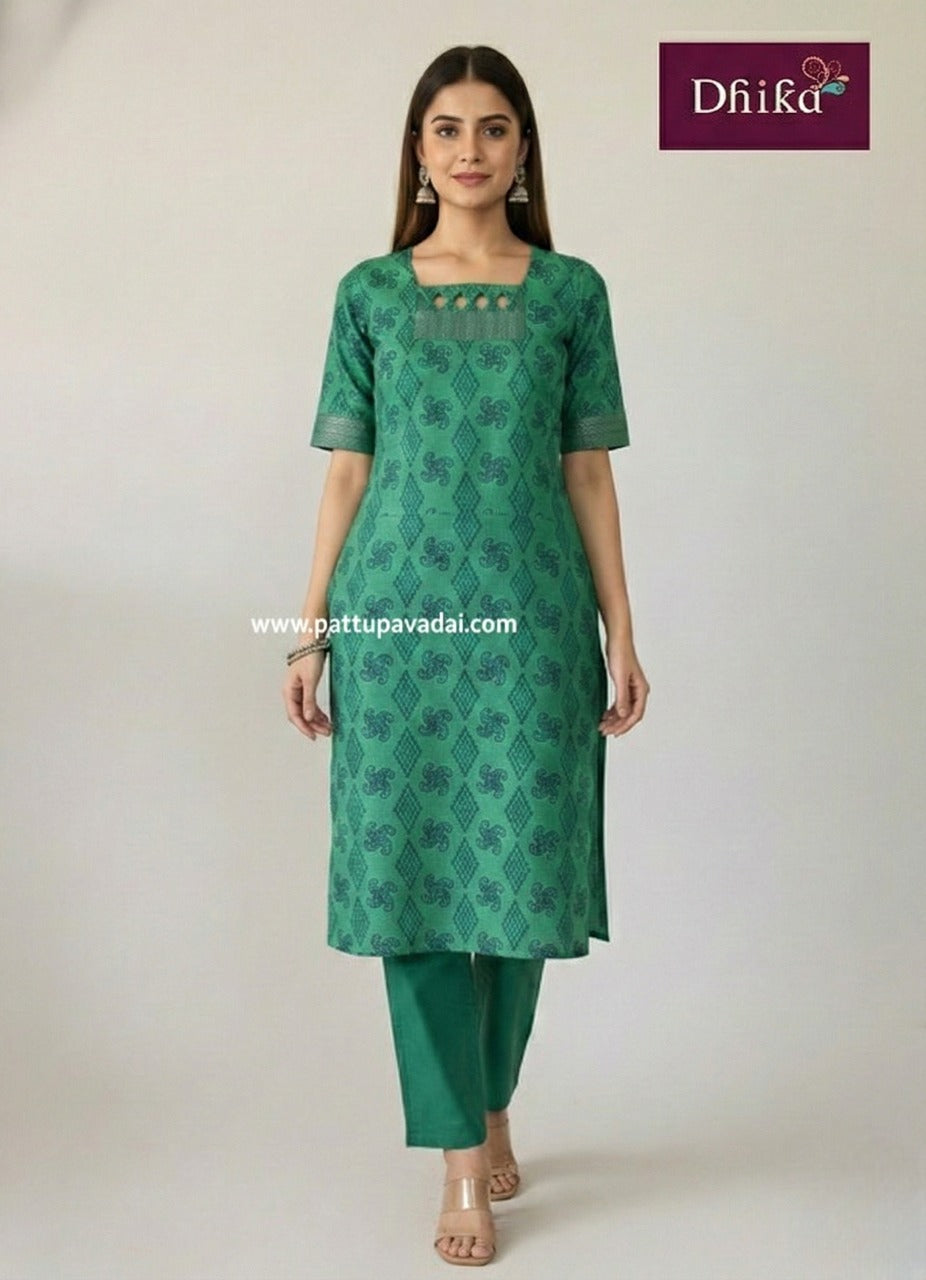 green printed cotton kurti for women with lining daily wear