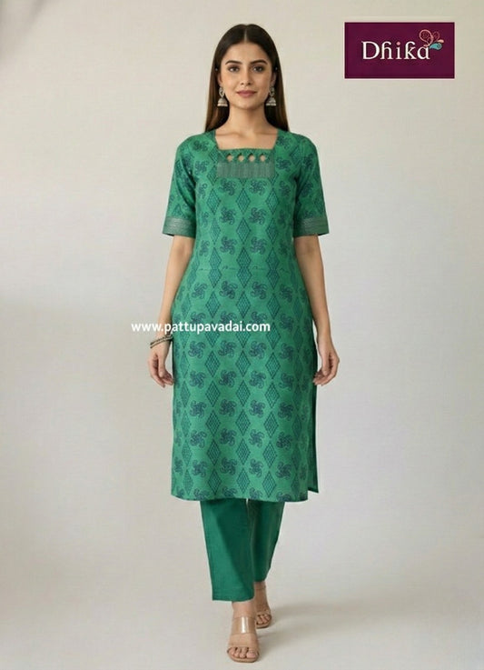 green printed cotton kurti for women with lining daily wear