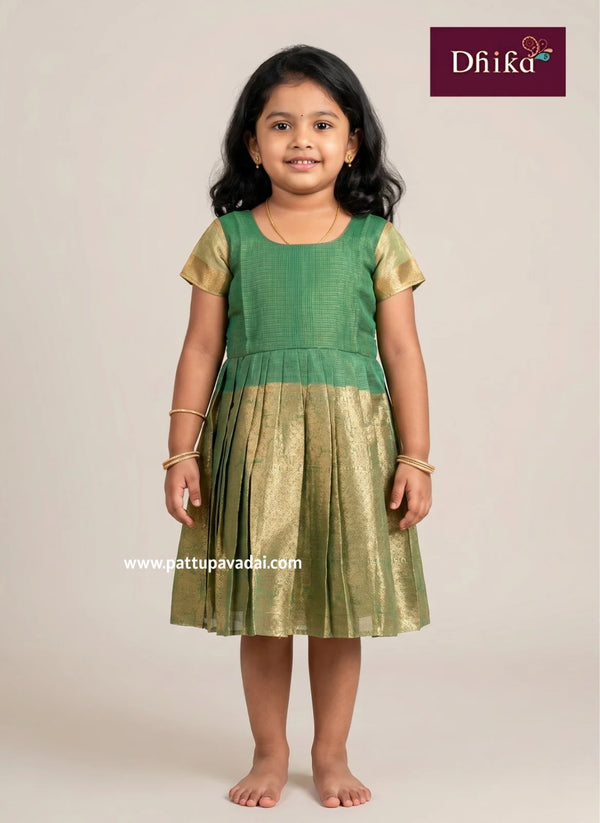 green tissue cotton frock for girls kids party wear dress