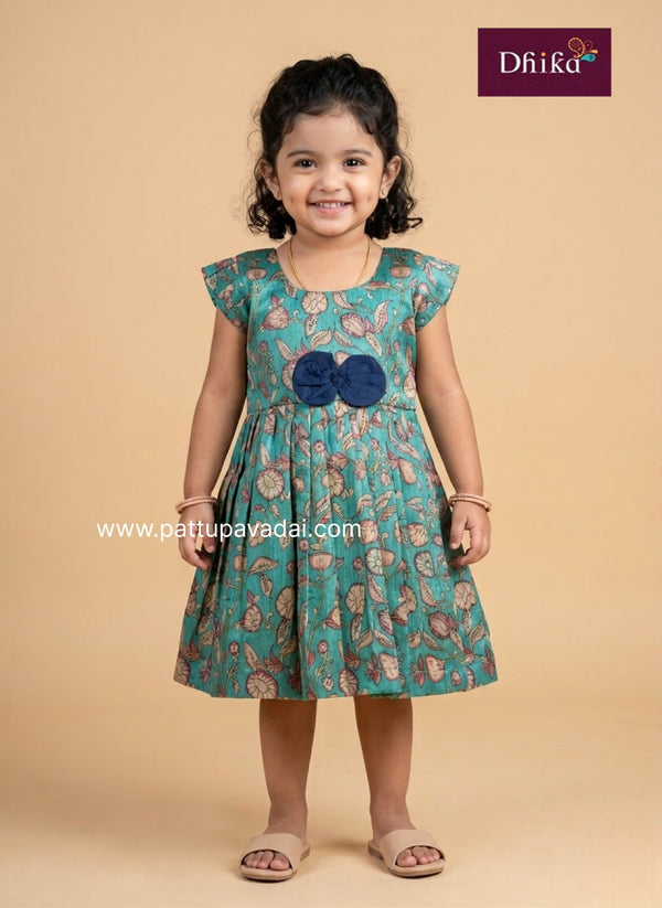 green tissue silk frock for girls festive party wear dress