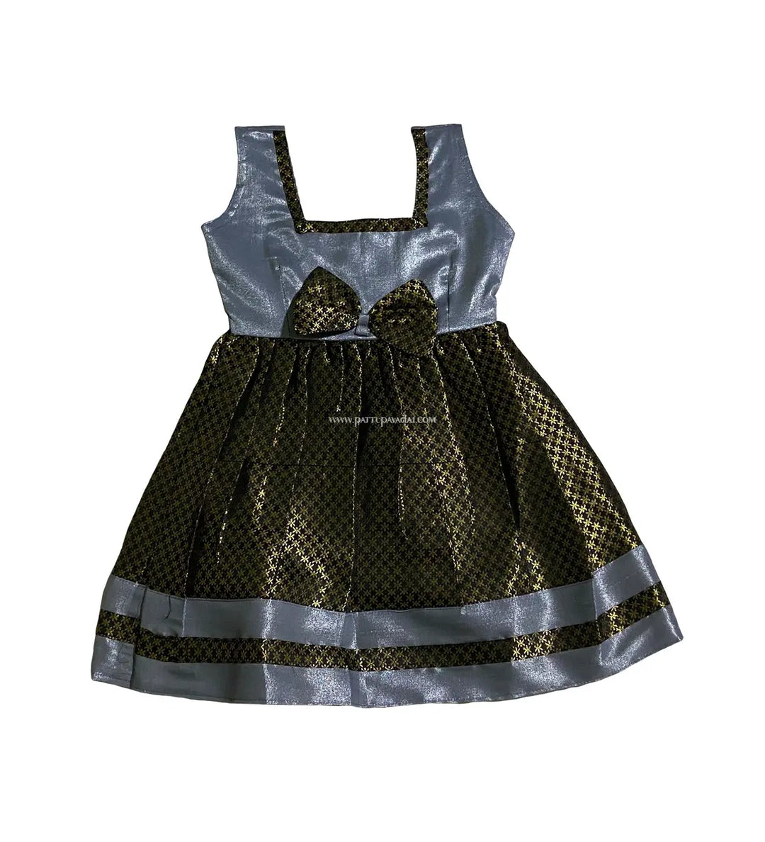 Grey and Black Tissue Frock - Pattupavadai.com