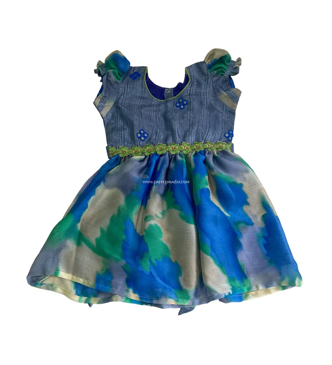 Grey and Blue Kids Frock - Pattupavadai.com