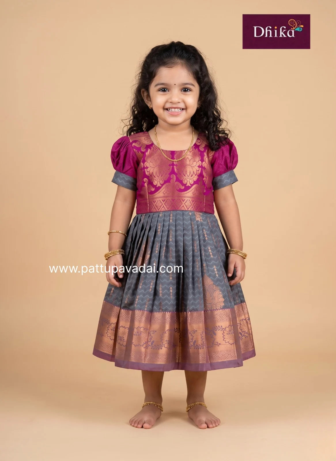 grey and magenta silk frock for girls festive party wear dress