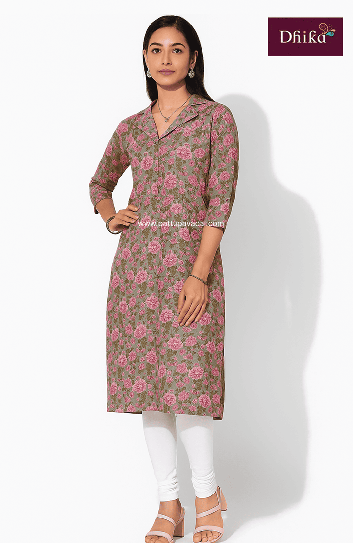 grey and pink cotton kurti women soft comfortable casual office wear
