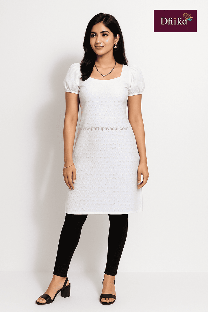 white hakoba embroidered kurti for kids elegant comfortable traditional wear