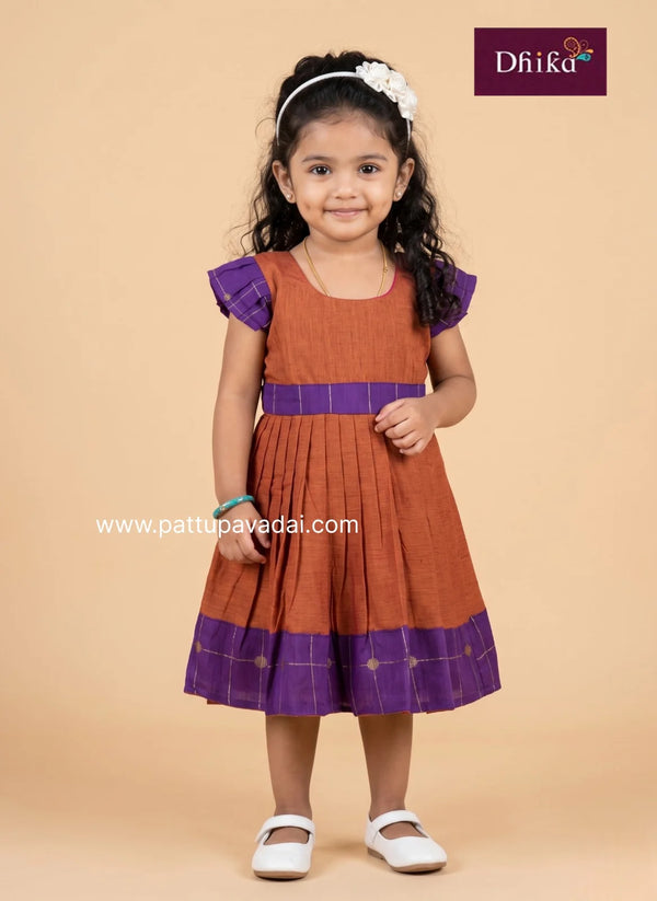 honey brown cotton frock for girls kids daily wear dress