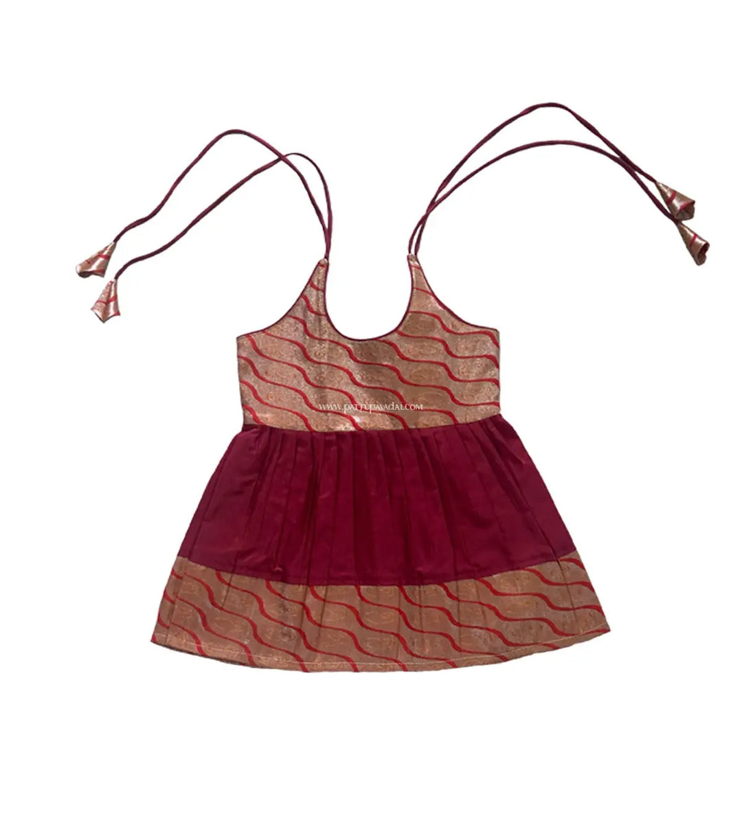 Just Born Silk Frock Maroon - Pattupavadai.com