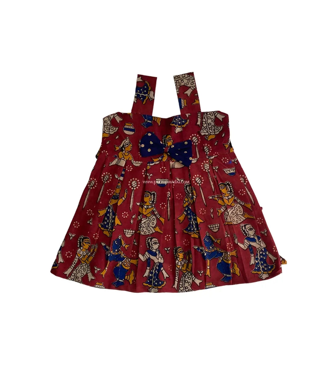 Kalamkari Cotton Frock Red - Pattupavadai.com