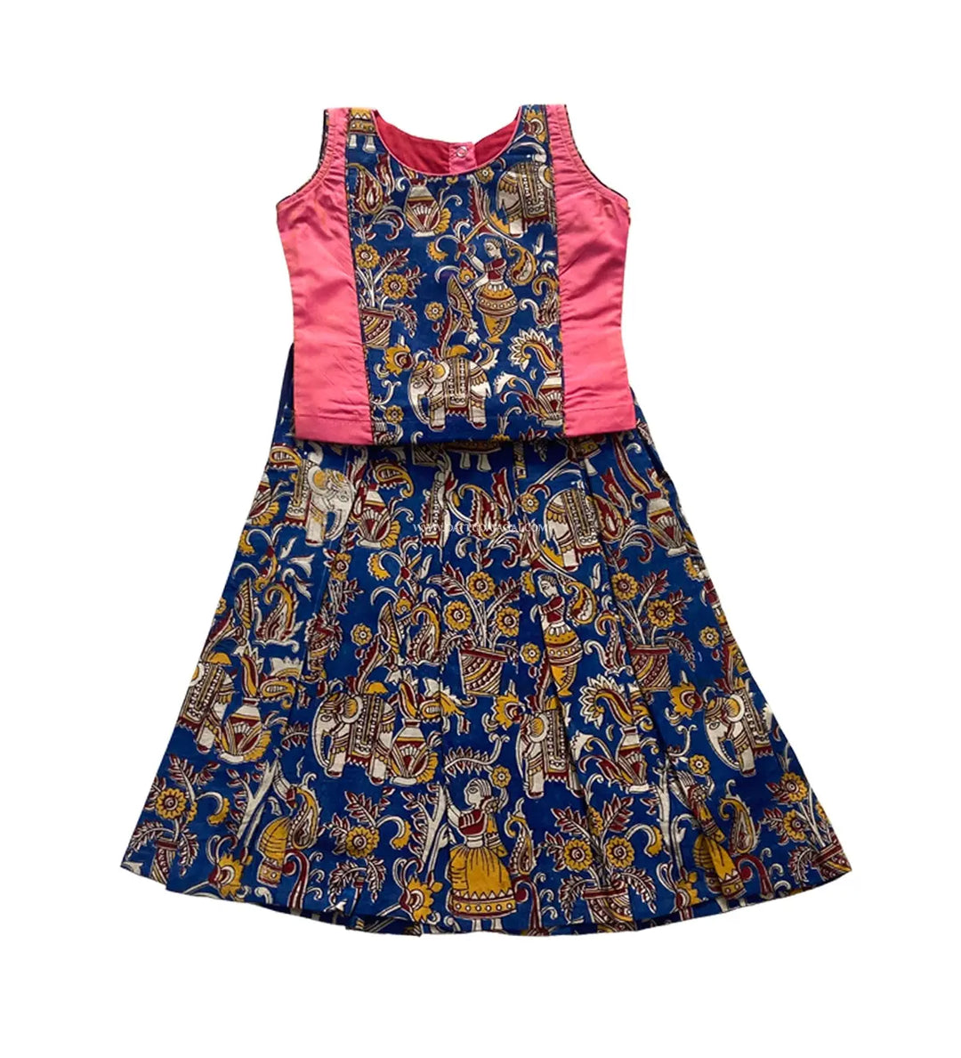 Kalamkari Cotton Pavadai Blue - Pattupavadai.com