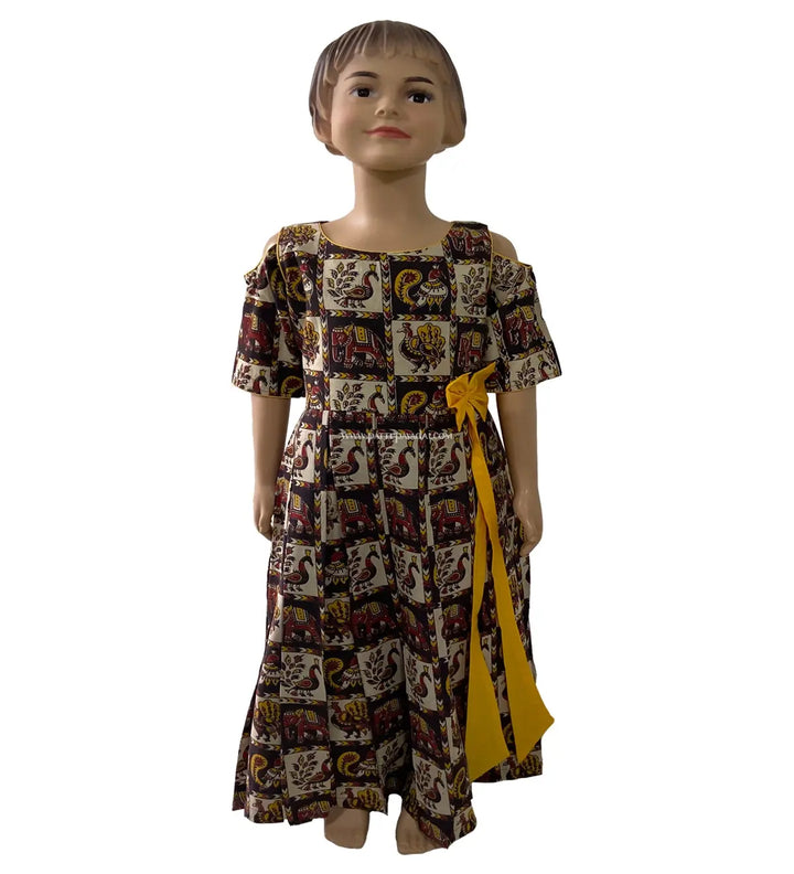 Kalamkari Long Gown Black and Yellow - Pattupavadai.com