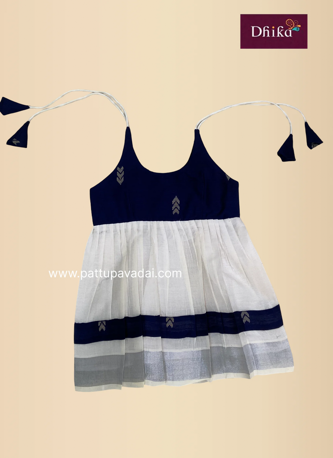 kasavu and navy knot frock for kids front view