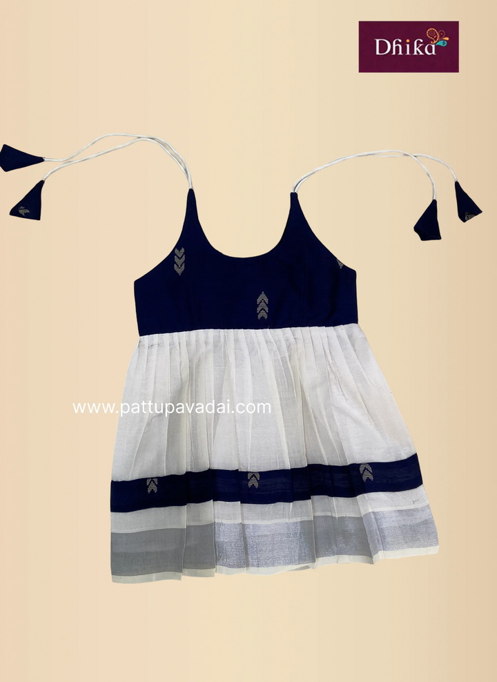 kasavu and navy knot frock for kids front view