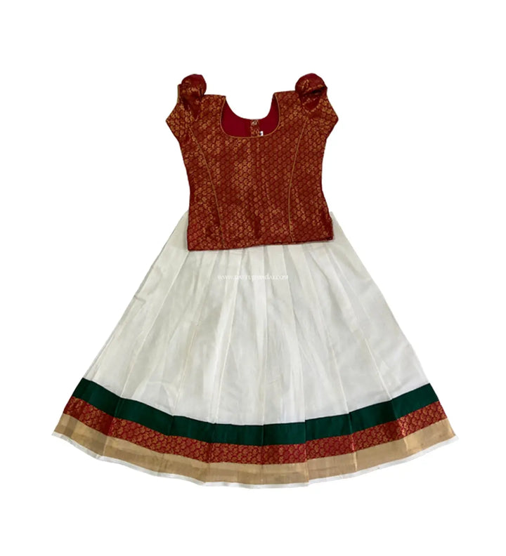 Kerala Pattu Pavadai Maroon And Cream - Pattupavadai.com