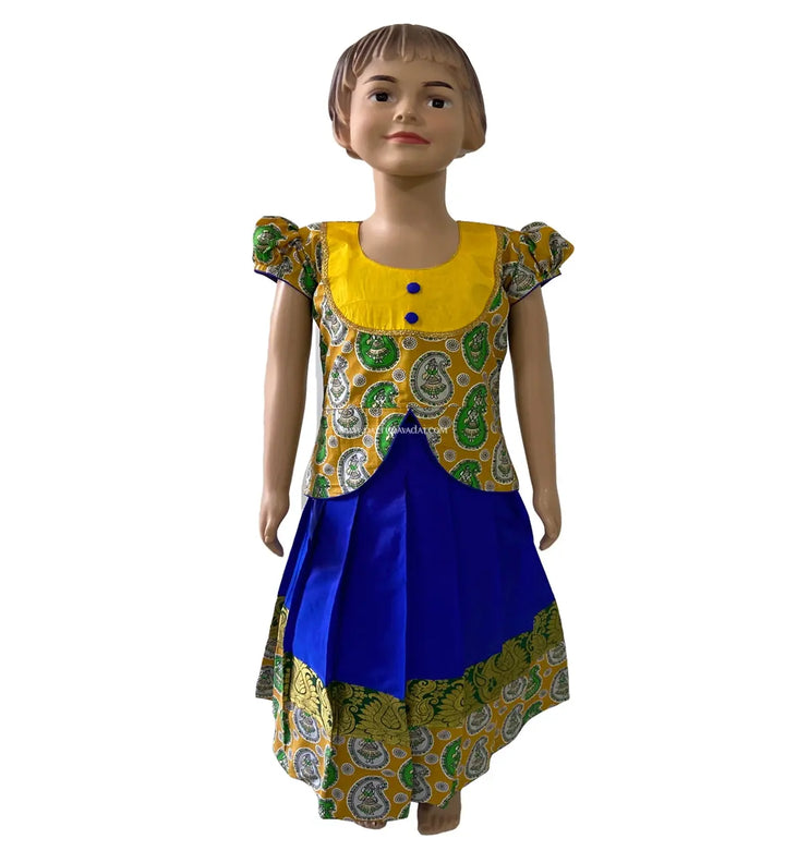 Kids Blue and Yellow Skirt and Top - Pattupavadai.com