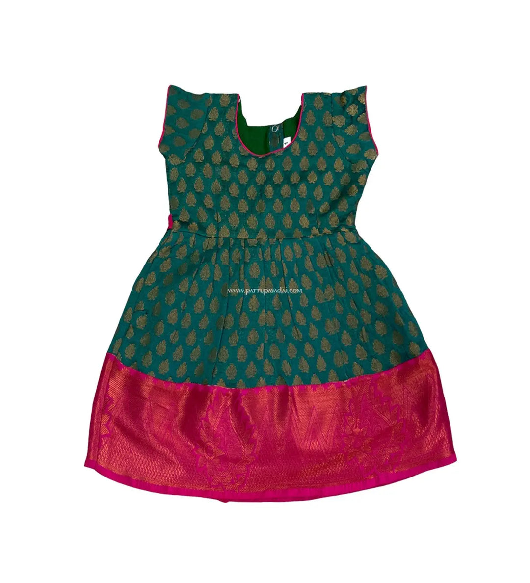 Kids Brocade Frock Green - Pattupavadai.com