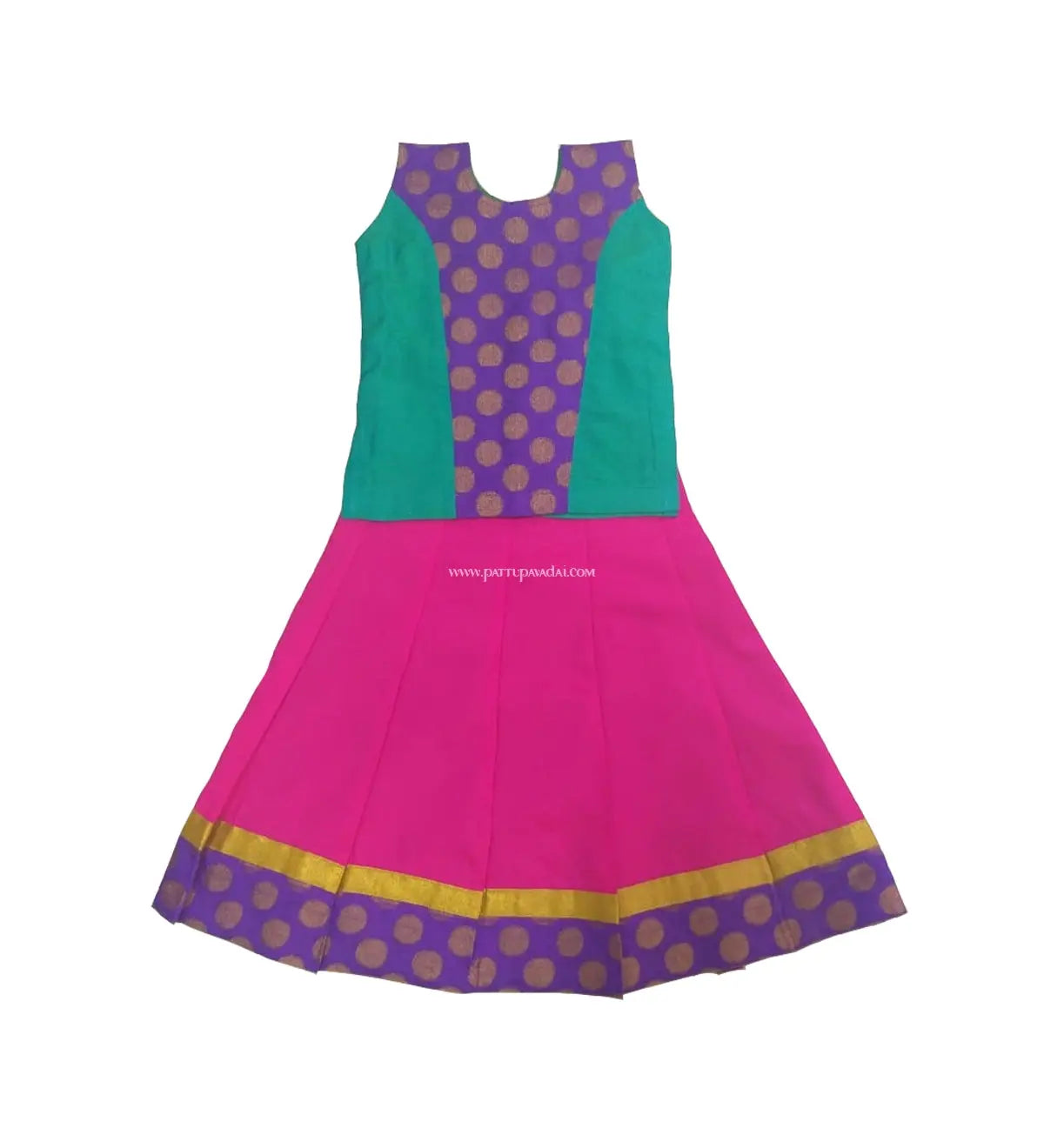 Kids Brocade Pattu Pavadai Pink and Green