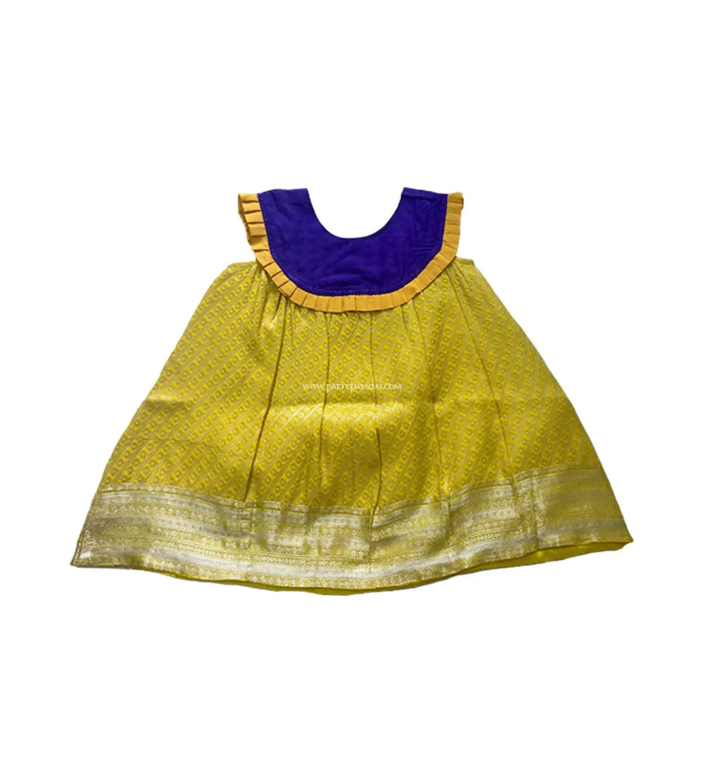 kids fancy frock violet yellow festive silk dress