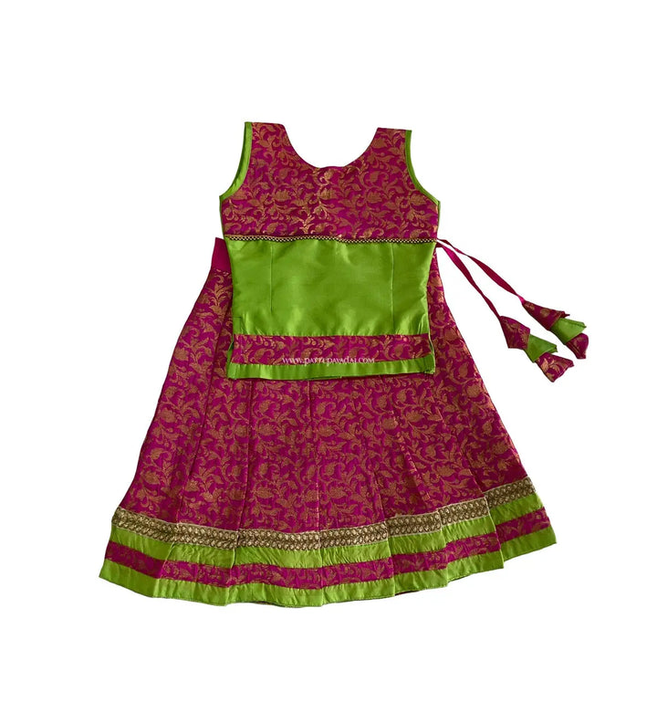 Kids Fancy Langa Pink And Parrot Green - Pattupavadai.com