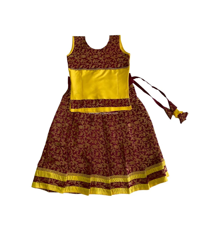 Kids Fancy Langa Yellow and Maroon - Pattupavadai.com