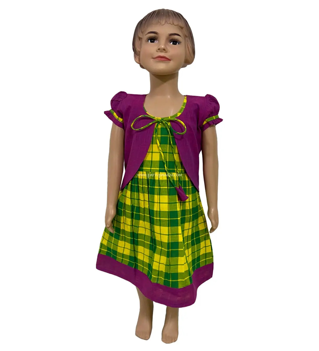 Kids Frock Checked Green - Pattupavadai.com