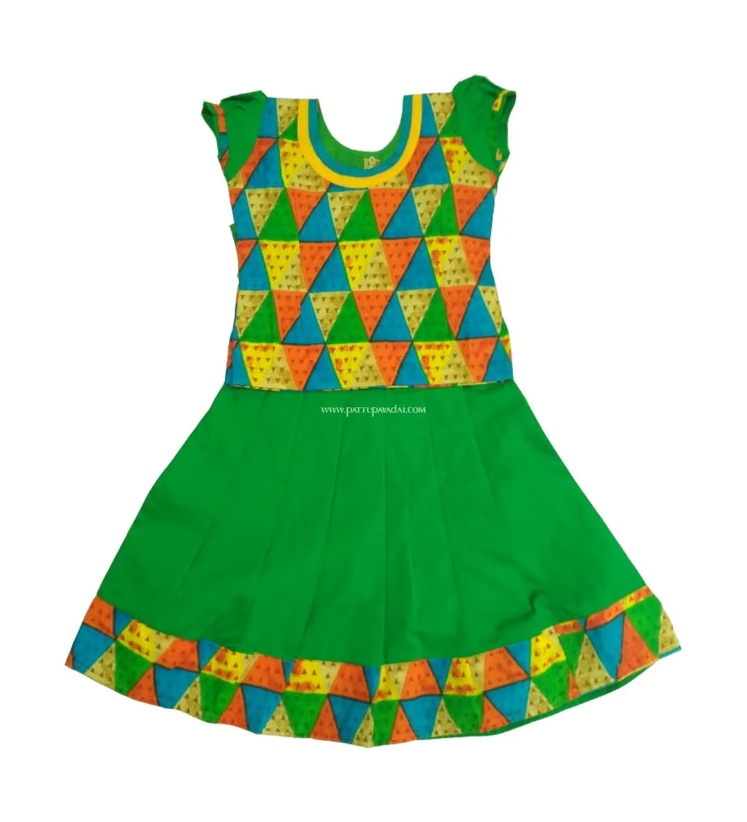 Kids Green and Multi Color Pavadai Sattai - Pattupavadai.com