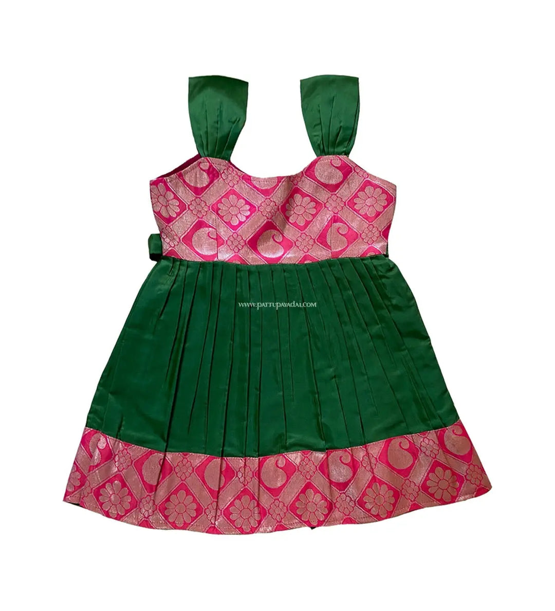 Kids Green and Pink Silk Frock - Pattupavadai.com