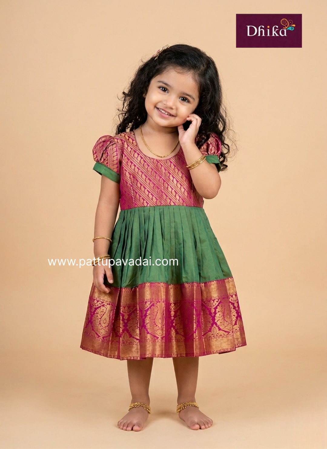 kids green pink silk frock wedding party outfit