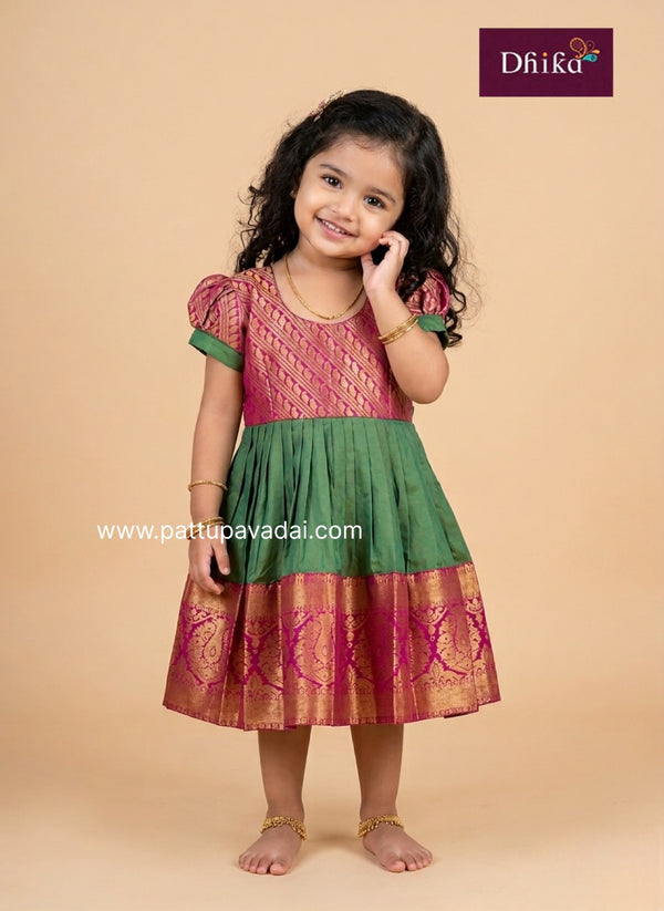kids green pink silk frock wedding party outfit