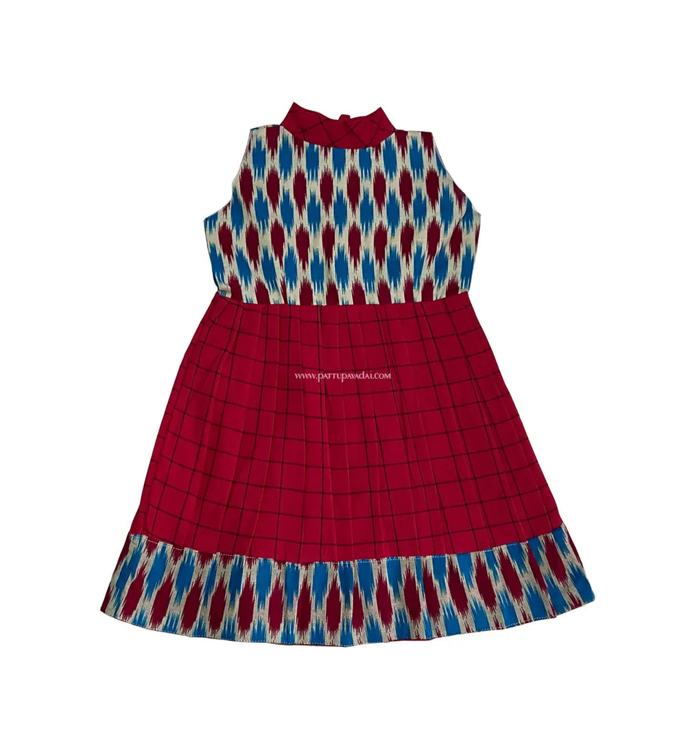 Kids Ikkat Frock Maroon - Pattupavadai.com