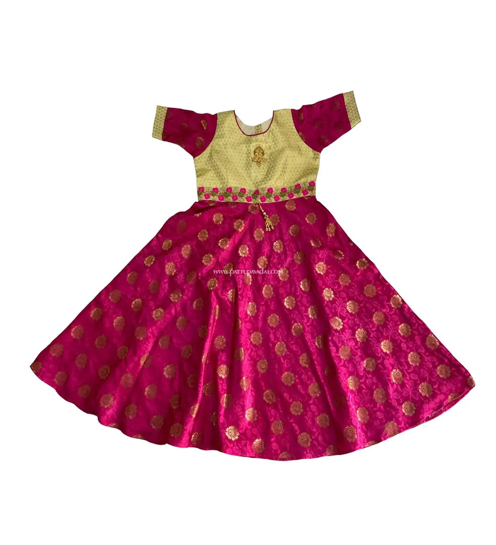 Kids Long Gown Pink and Cream - Pattupavadai.com