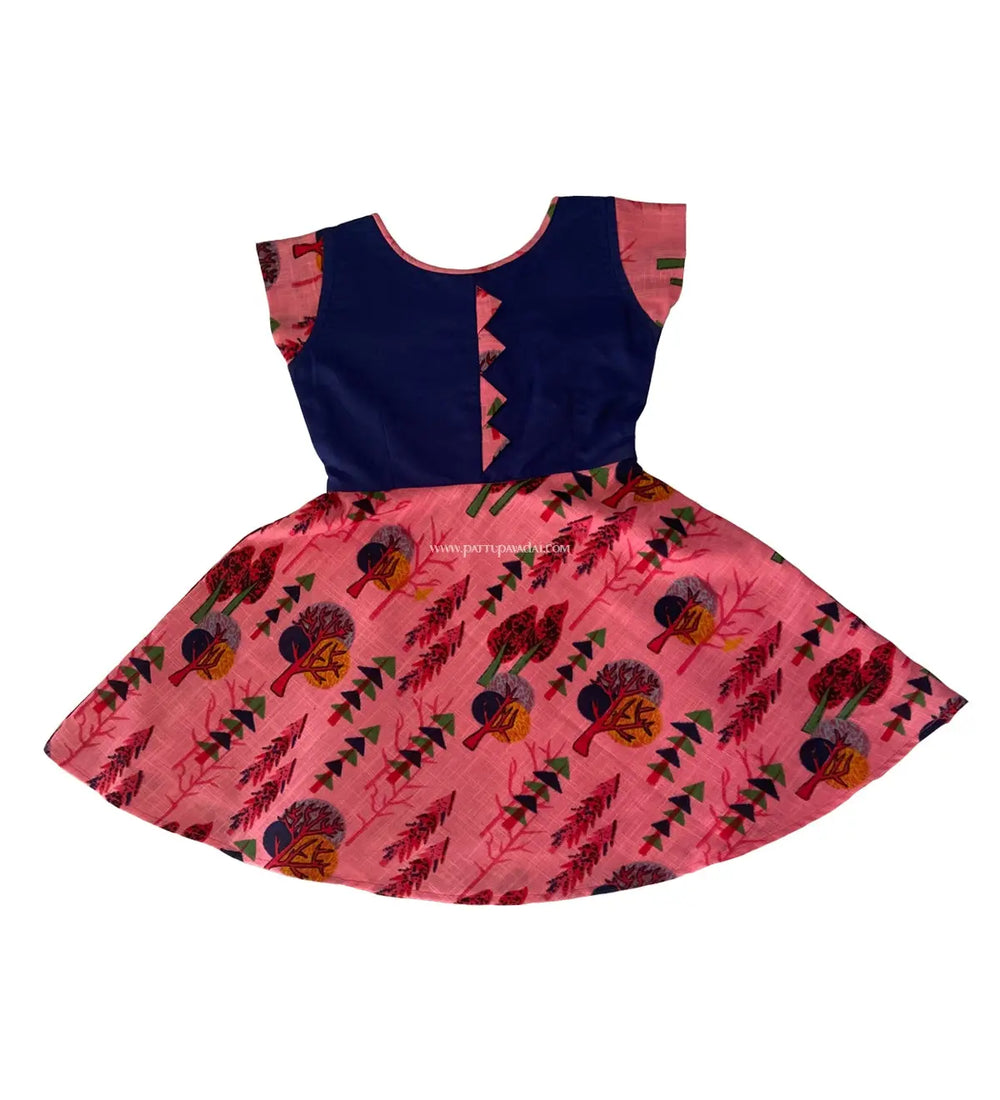 Kids Long Gown Pink and Navy Blue - Pattupavadai.com