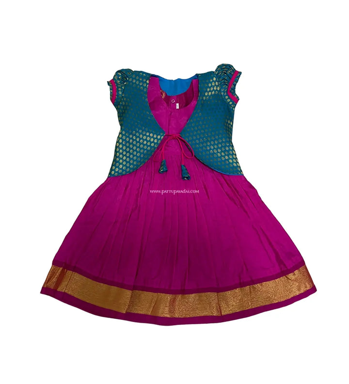 Kids Long Gown Pink and Ramagreen - Pattupavadai.com