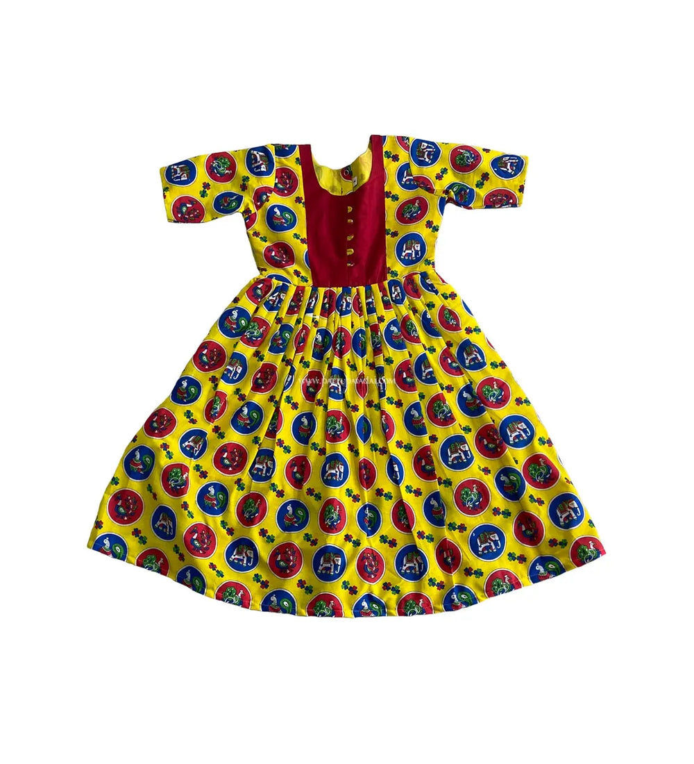 Kids Long Gown Yellow and Red - Pattupavadai.com