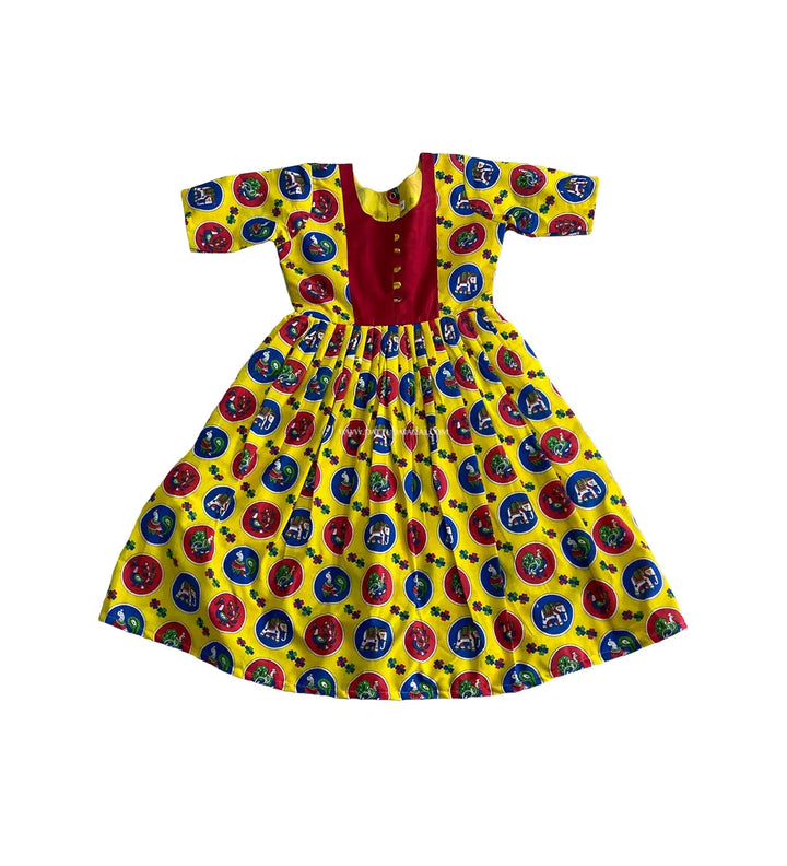 Kids Long Gown Yellow and Red - Pattupavadai.com