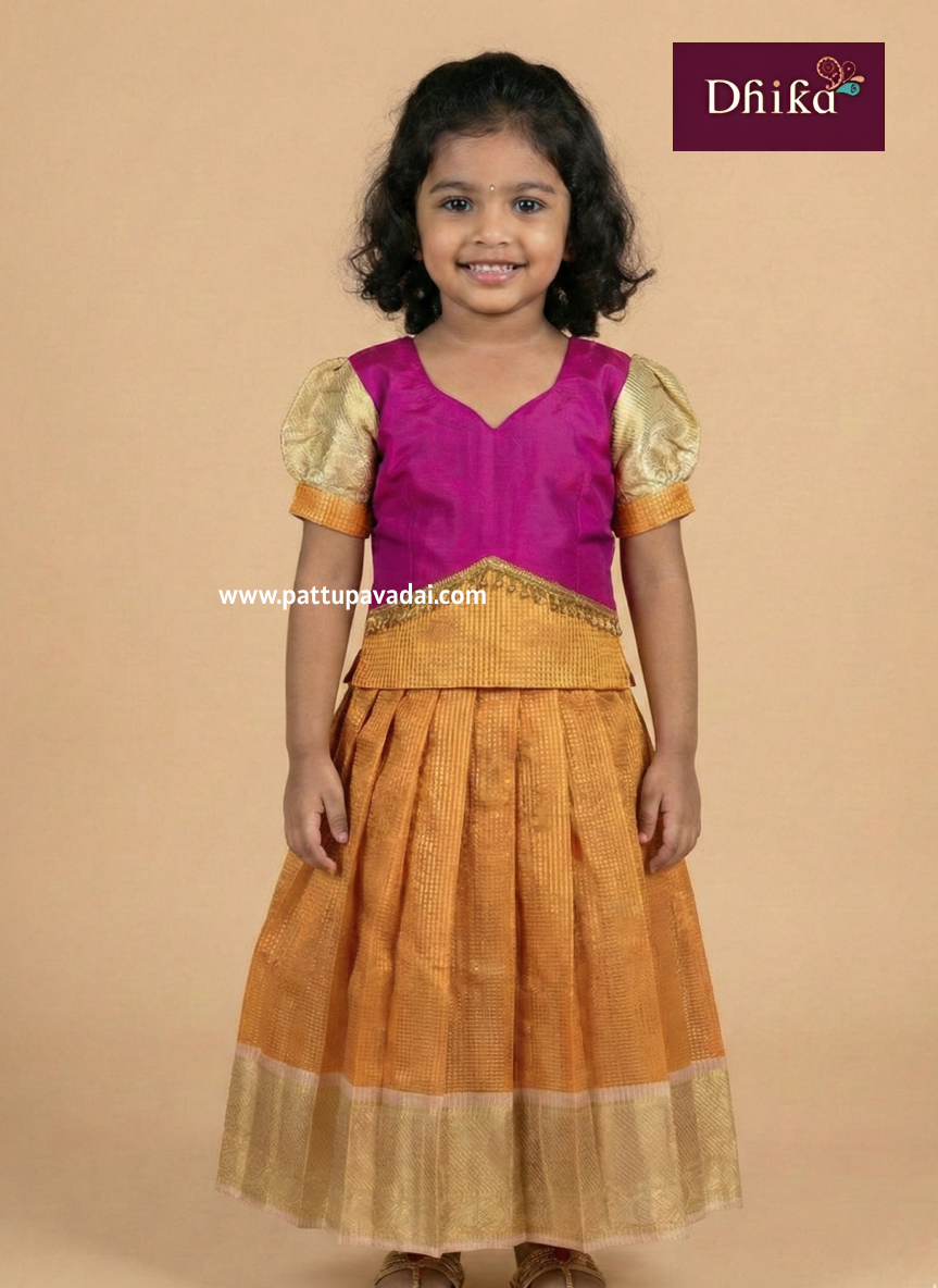 kids orange pink pavadai festival traditional outfit
