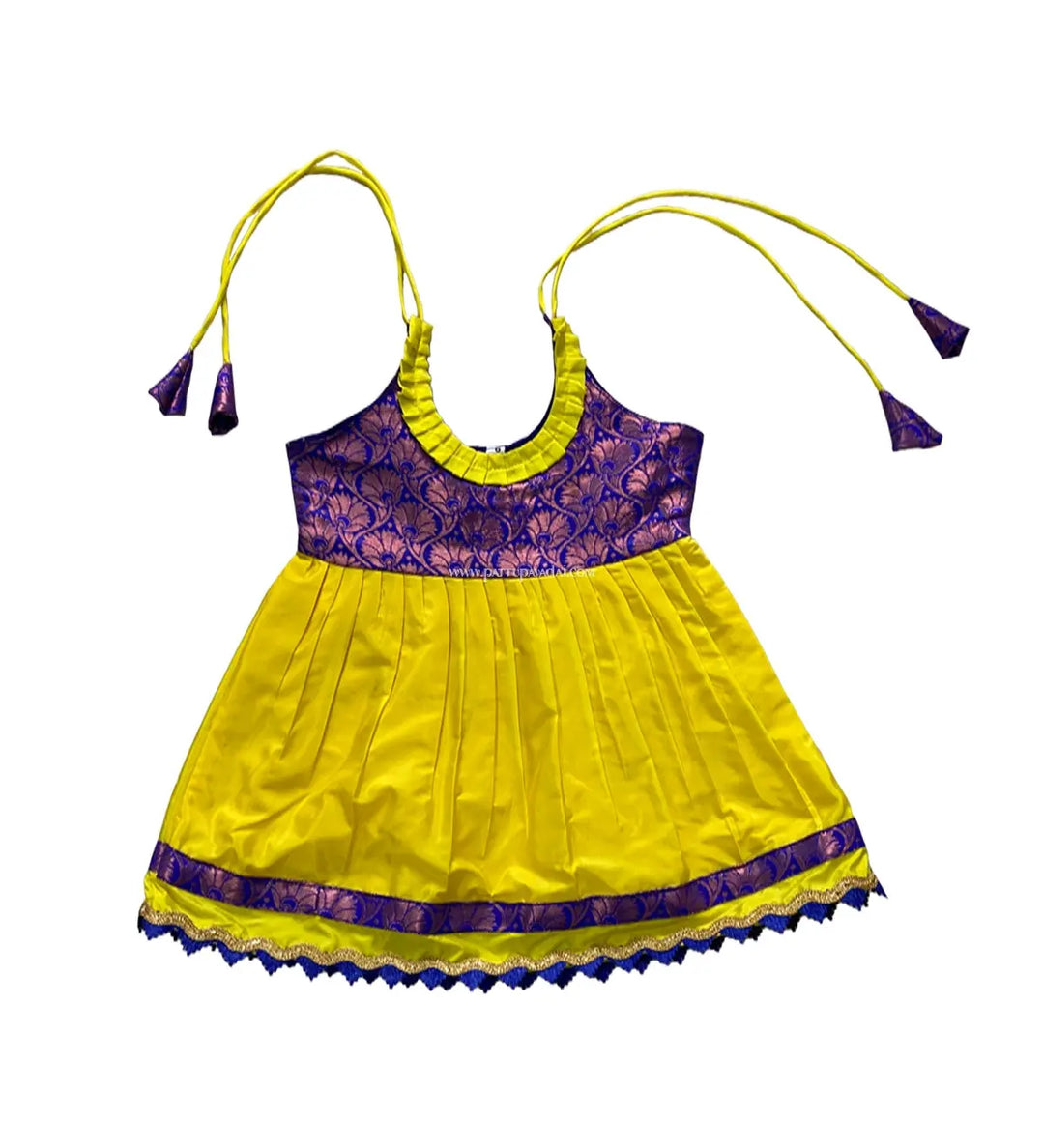 Kids Pattu Frock Yellow and Blue - Pattupavadai.com