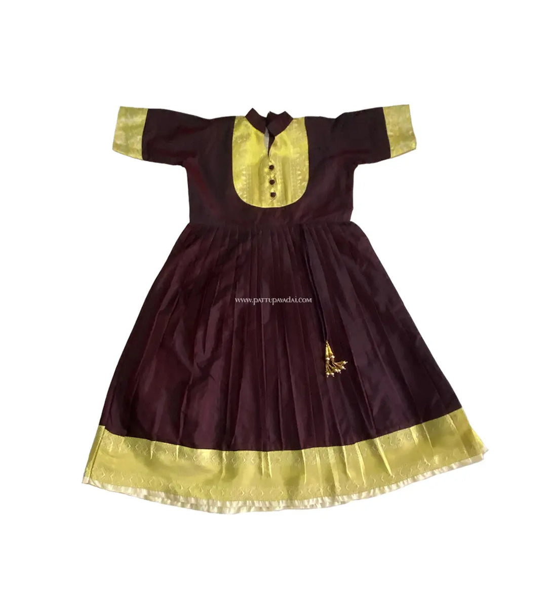 Kids Pattu Long Gown Coffee Brown - Pattupavadai.com