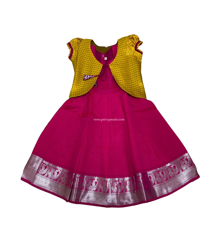 Kids Pattu Long Gown Pink - Pattupavadai.com